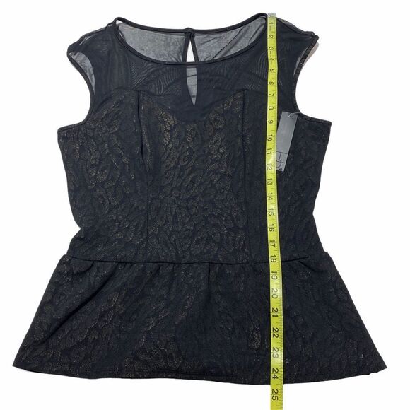 HEARTSOUL Black Sheer Mesh Leopard Peplum Blouse L - Picture 7 of 10